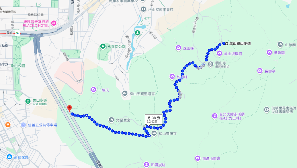 虎山到象山步道路線圖